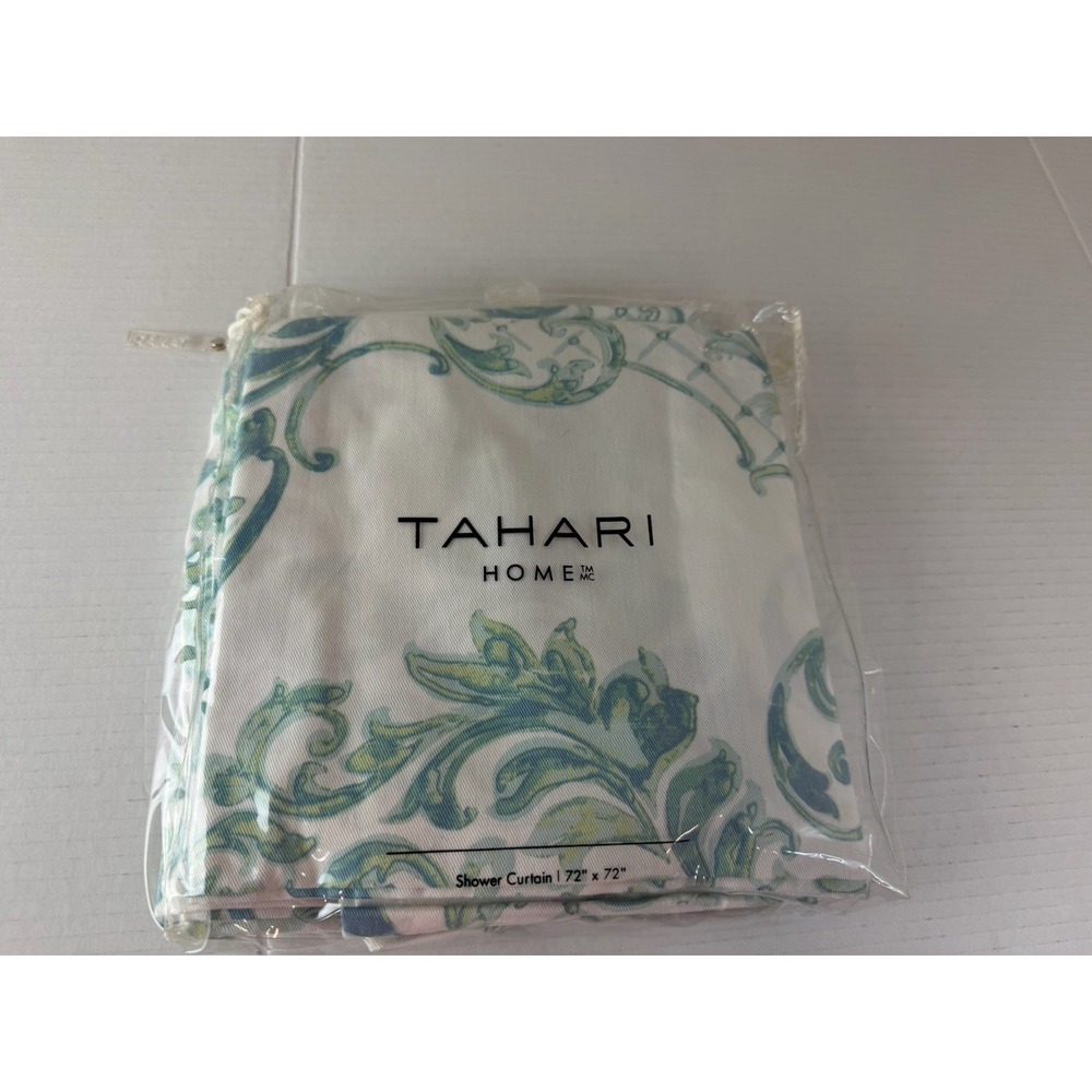 Tahari Home Green Blue Chinoiserie Damask Fabric Shower Curtain Paisley NWT